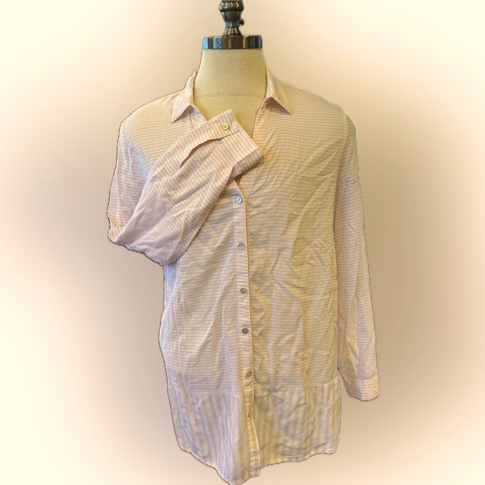 NWOT J.Jill XL Tunic Blouse Pink & White Stripe